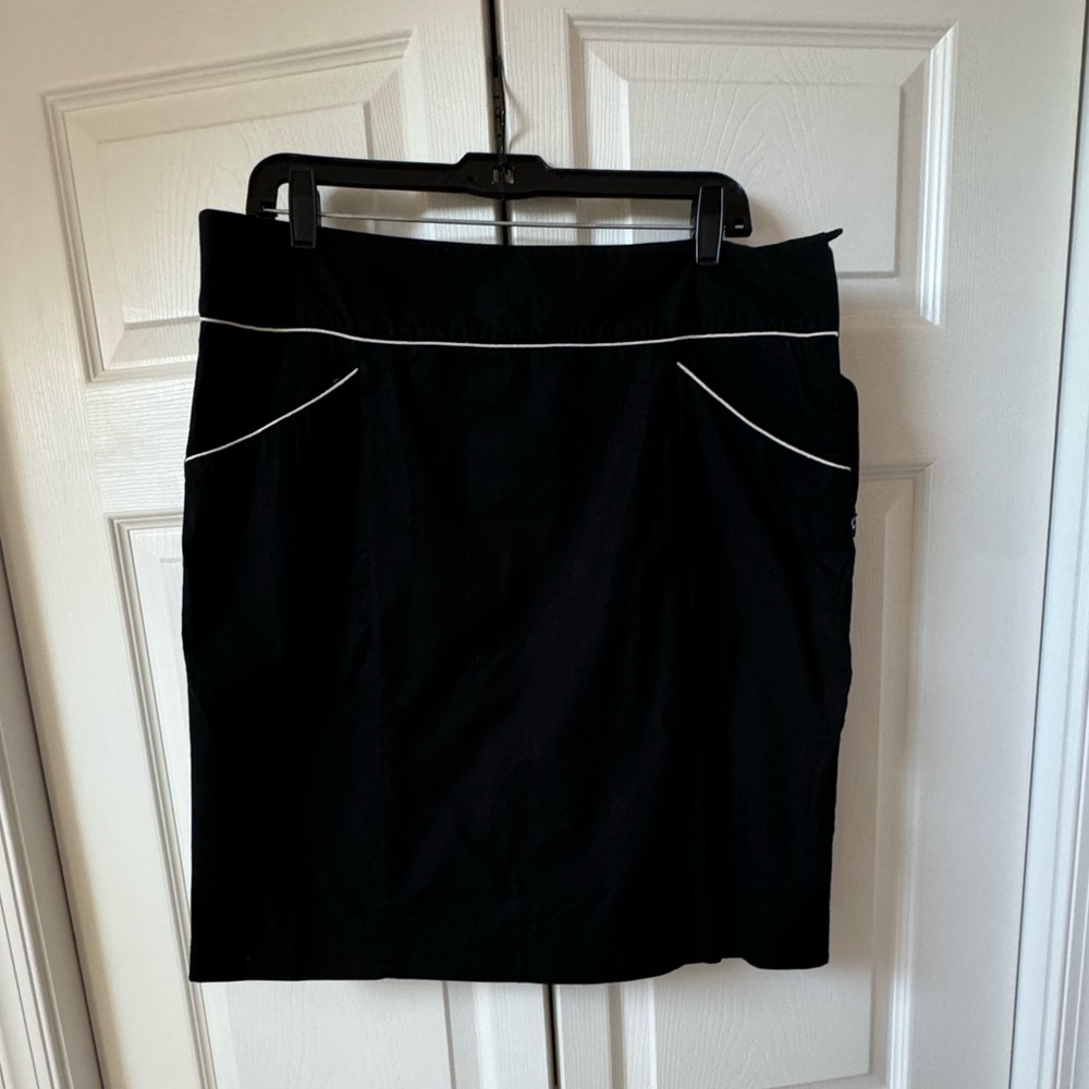 Straight Black with white trim  cotton skirt with fun ruffle detail